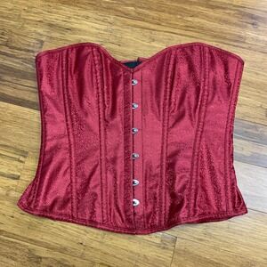 Hips and Curves Corset Top Womens Size 34‎ Red Bustier Laced Boned Red Damask